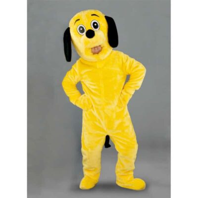 mascotte chien jaune tete ouverte