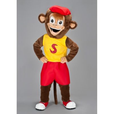 Costume peluche de qualité ou mascotte pour se déguiser en singe avec une casquette.